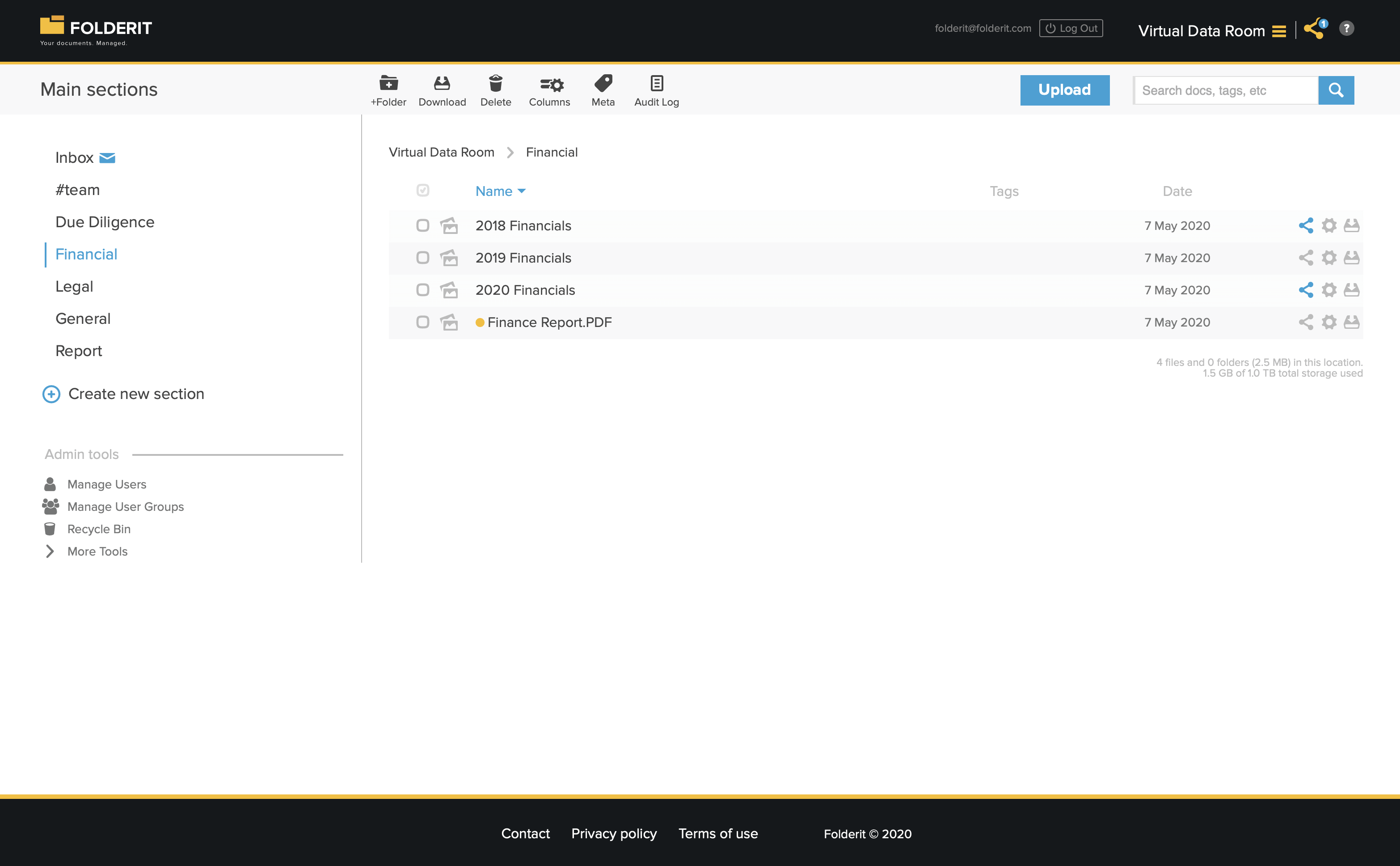 Virtual Data Room Software Folderit screenshot
