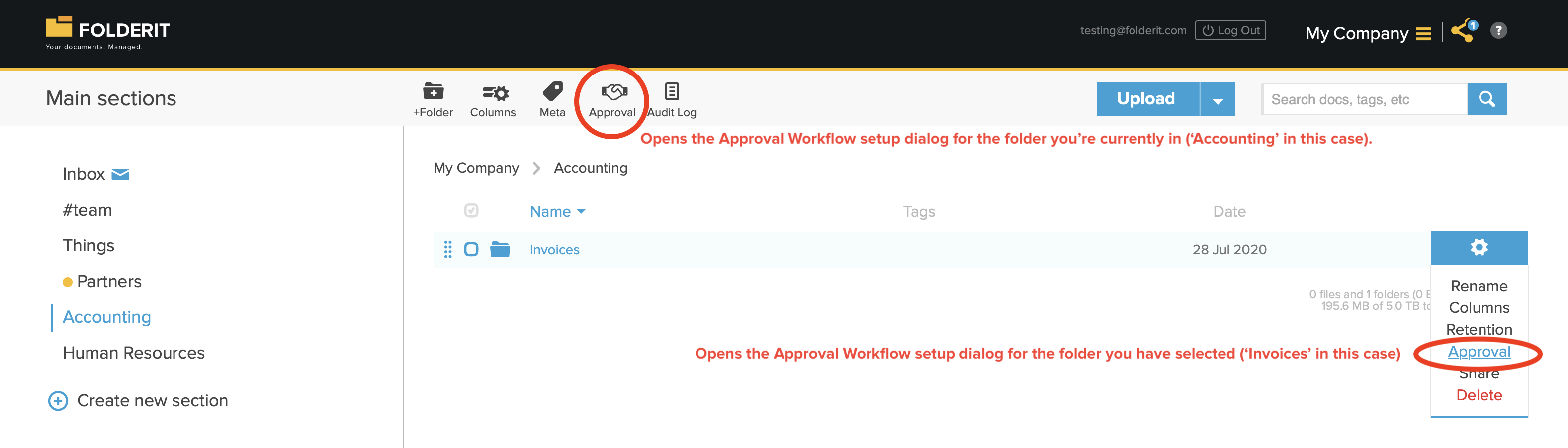 Setting up folder-level approval workflow automation