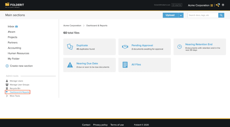 Dashboard and Reports - Document Management System Folderit