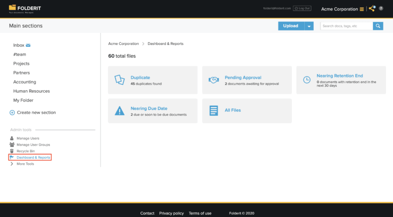 Dashboard and Reports - Document Management System Folderit