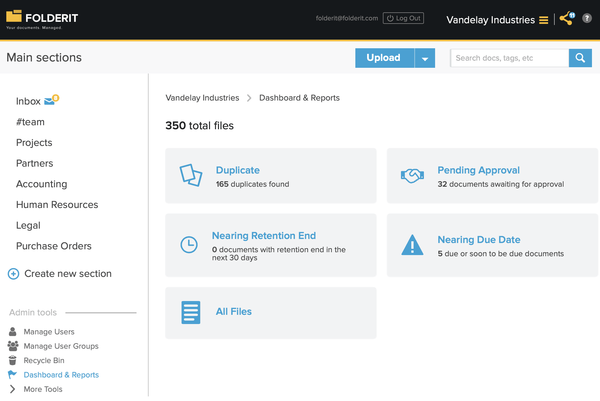 Dashboard where you can see due dates, duplicates and other info in your Contract Management Software