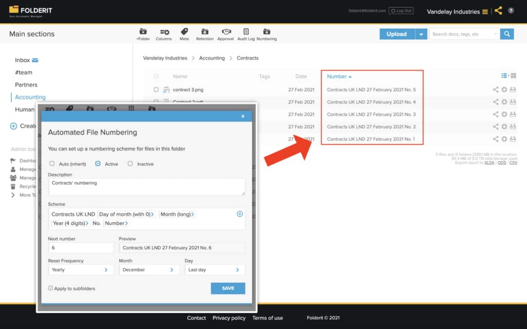 Document numbering system for document control Folderit DMS