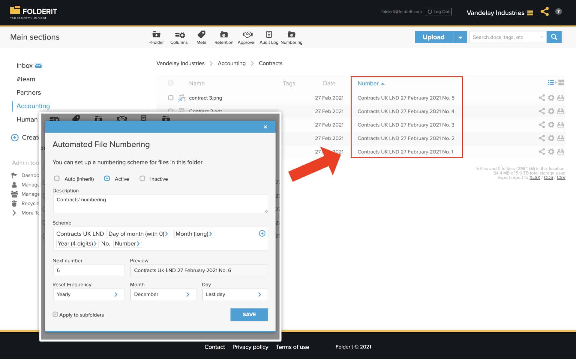 Document numbering system example