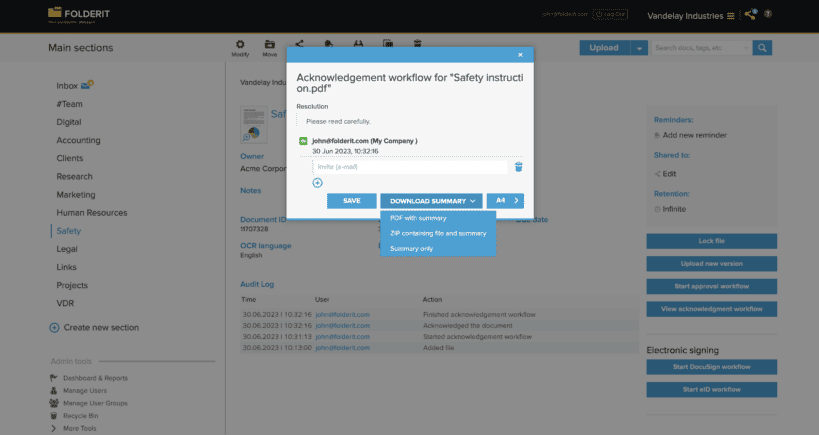 Acknowledgement Workflows - Document Management System Folderit