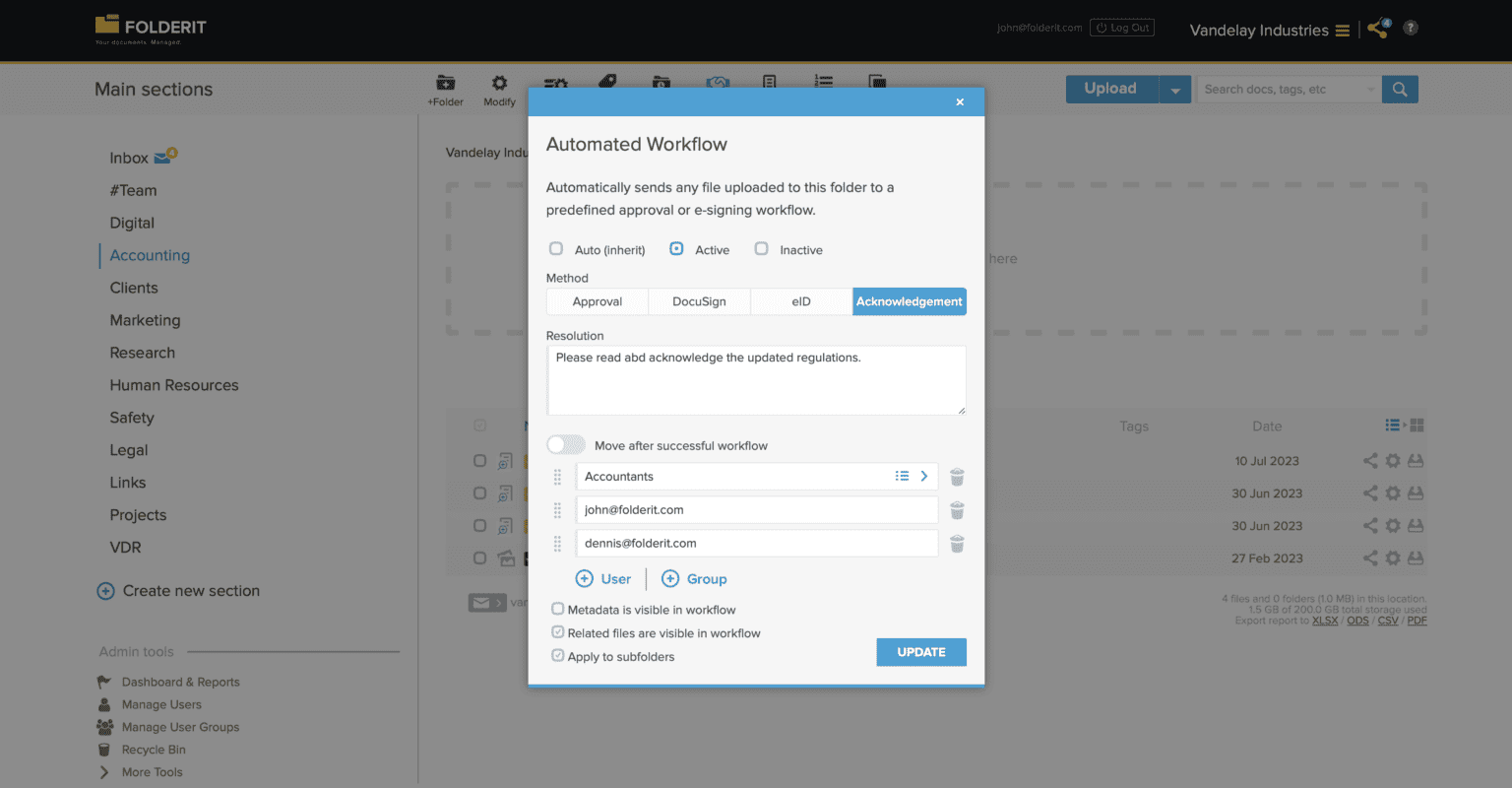 Acknowledgement Workflows - Document Management System Folderit
