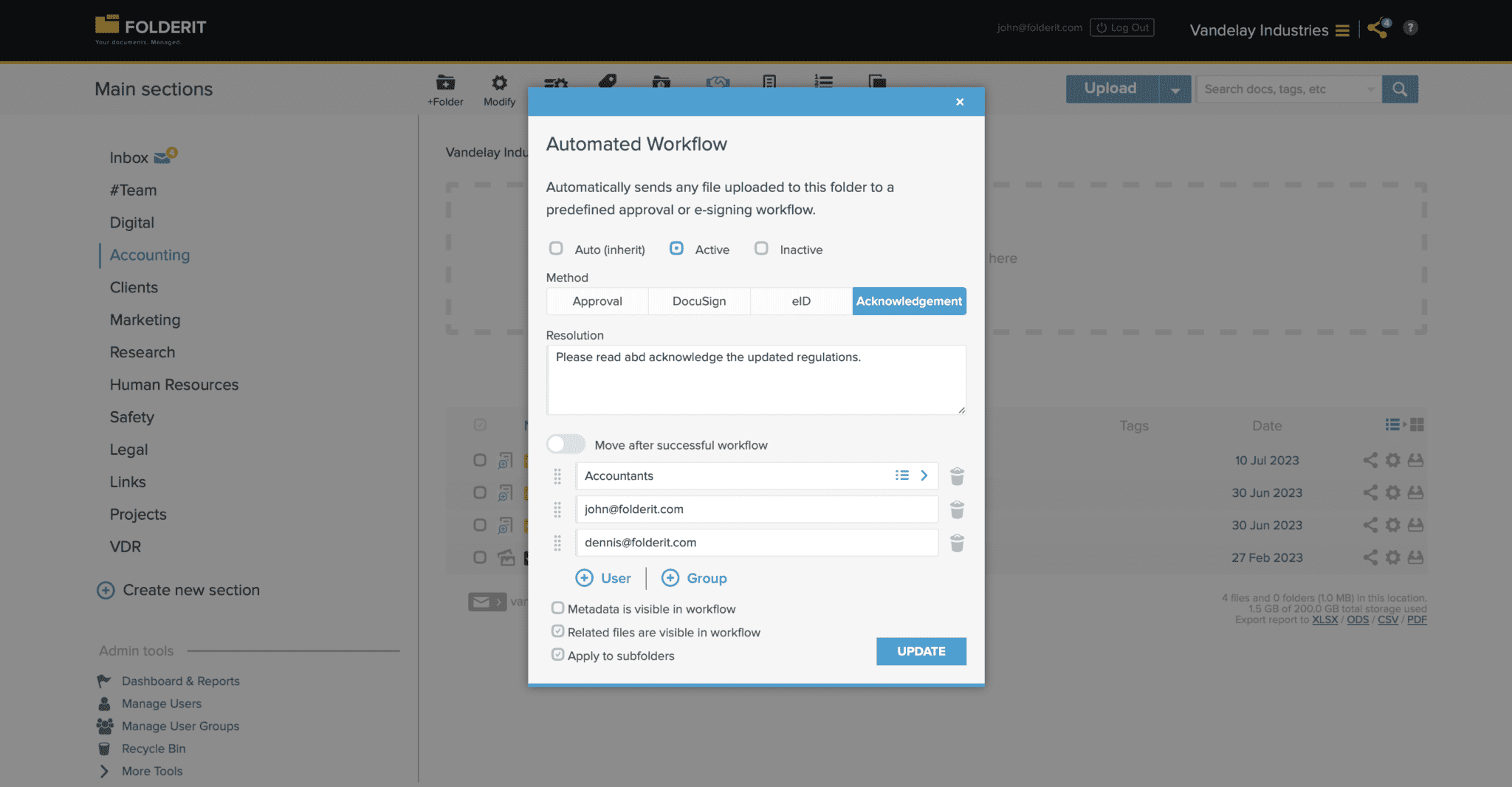Acknowledgement Workflows - Document Management System Folderit