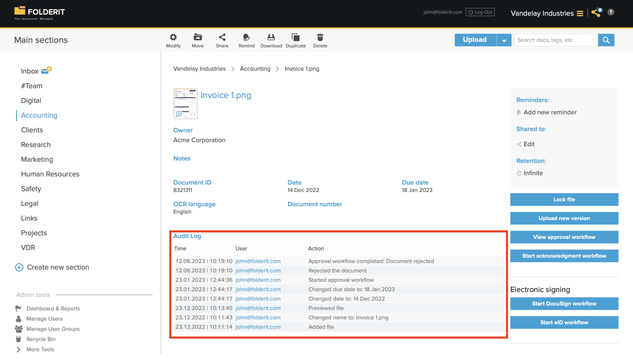 Document and Folder Audit Trails - Document Management System Folderit