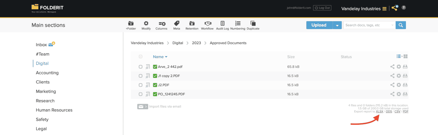 Folder Content Report - Document Management System Folderit