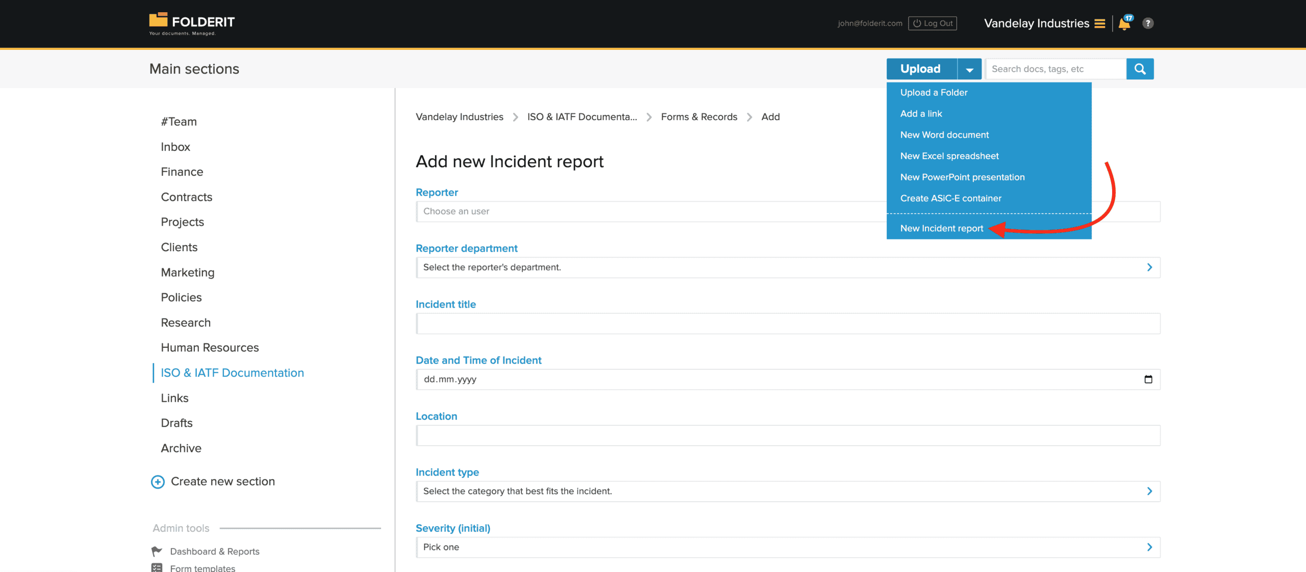 Using document management forms templates for records in EDMS Folderit