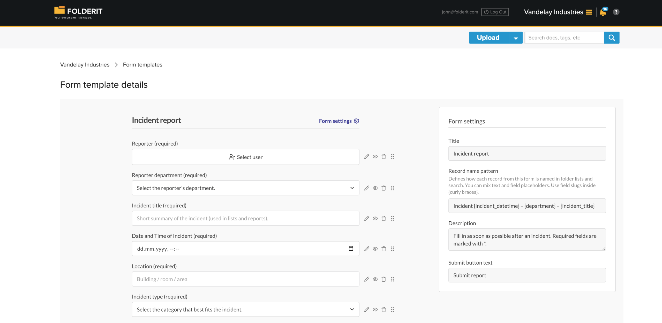 electronic forms in document management system software Folderit DMS