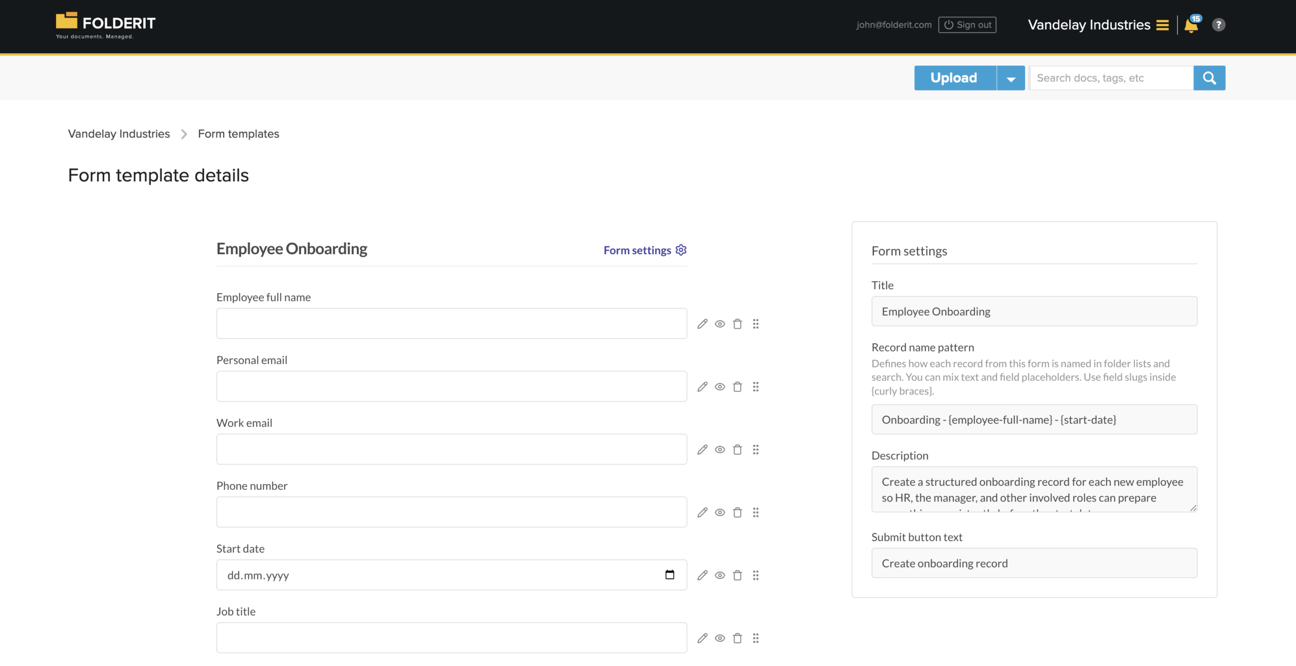 olderit eForm template editor for creating structured data used in document generation
