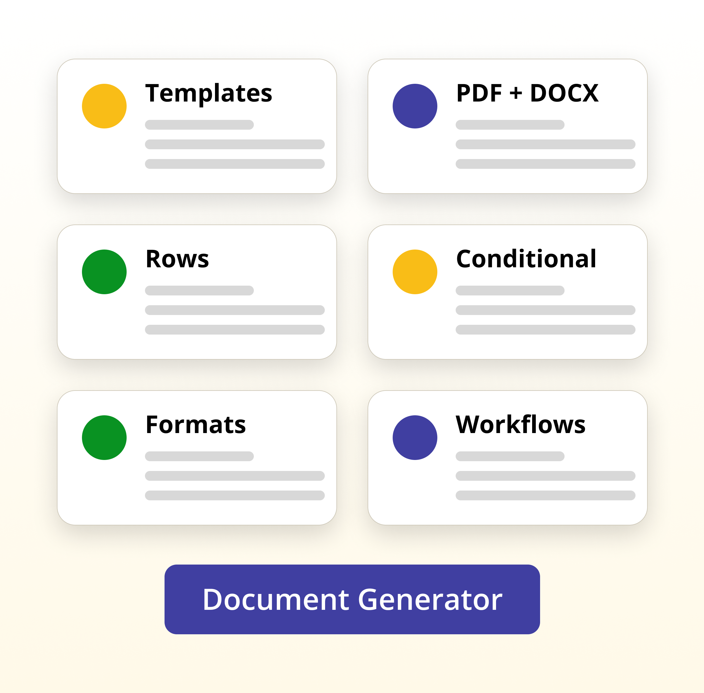 Folderit Document Generator capabilities including templates PDF DOCX rows formats workflows and conditional content